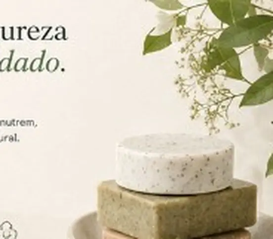 Cuidados artesanais empilhados com flores brancas